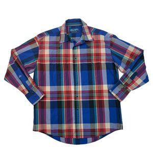 Wrangler Shirt Mens L Large Colorful Plaid Western Long Sleeve Pearl Snap Button